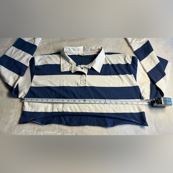 Cotton On blue and white striped cropped polo top Size Large - Picture 7 of 10